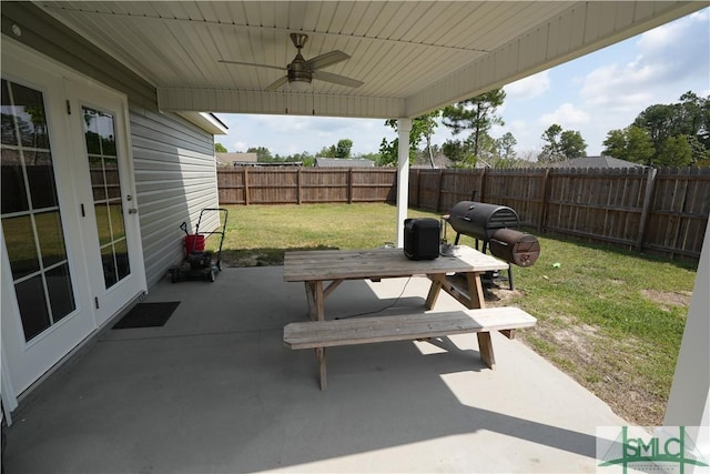 46 Persimmon Dr NE, Ludowici, GA 31316 - view of patio with a ceiling fan and french doors
