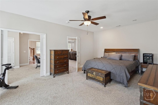 525 Elkins Cemetery Rd, Guyton, GA 31312 - bedroom with light colored carpet, baseboards, ceiling fan, and recessed lighting