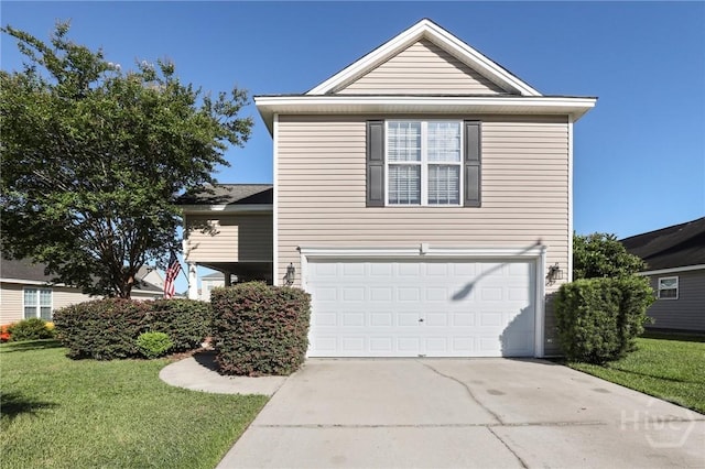 traditional-style home with a garage, driveway, and a front yard