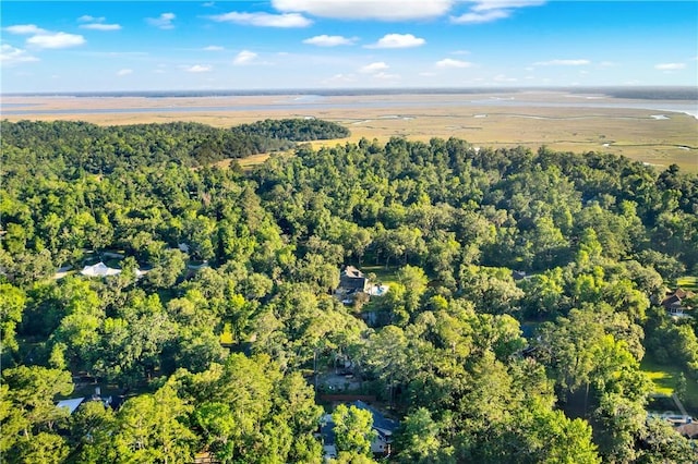aerial view of property's location featuring a heavily wooded area