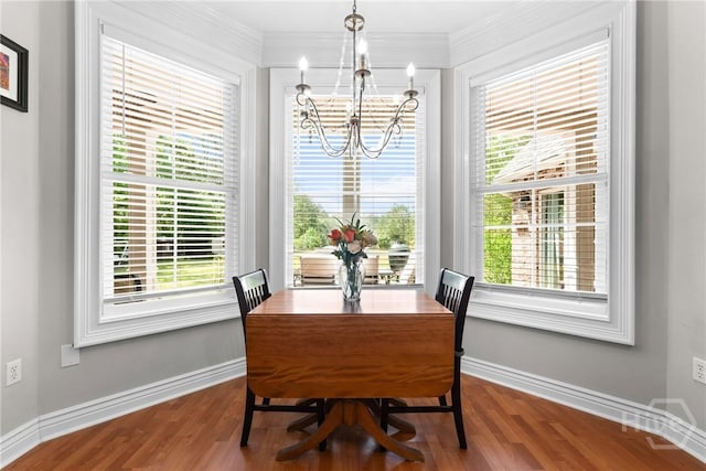 784 Ebenezer Rd, Rincon, GA 31326 - dining area featuring a chandelier, plenty of natural light, wood finished floors, and ornamental molding