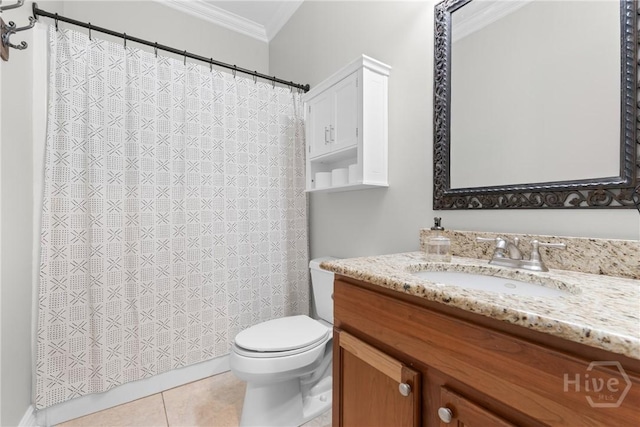 784 Ebenezer Rd, Rincon, GA 31326 - full bathroom featuring ornamental molding, toilet, vanity, tile patterned flooring, and a shower with shower curtain
