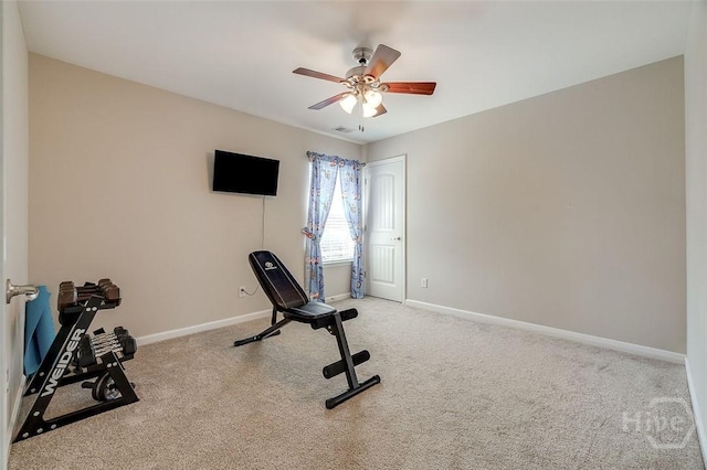 417 Keiffer Dr, Rincon, GA 31326 - exercise area featuring ceiling fan, baseboards, and carpet floors