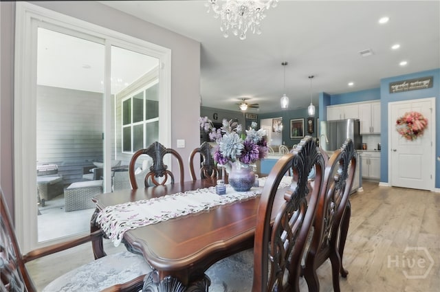 203 Merganser Dr, Pooler, GA 31322 - dining room with light wood-style floors, recessed lighting, a chandelier, and a ceiling fan