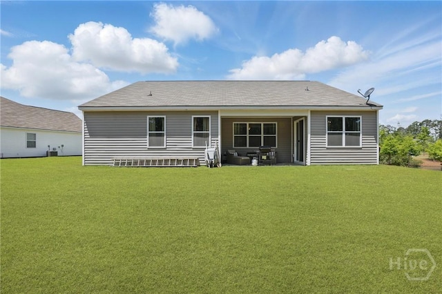 203 Merganser Dr, Pooler, GA 31322 - back of house with a lawn, central AC unit, and roof with shingles