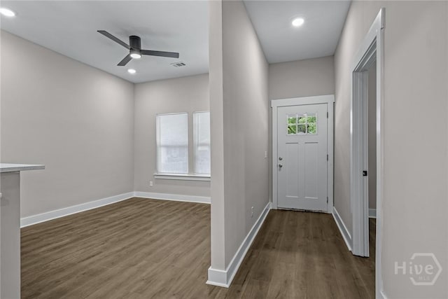17 Nelson St, Savannah, GA 31415 - doorway with dark wood-type flooring, ceiling fan, baseboards, and recessed lighting