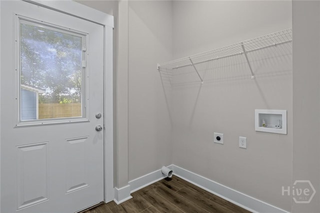 17 Nelson St, Savannah, GA 31415 - laundry area featuring hookup for an electric dryer, washer hookup, dark wood-style flooring, and baseboards