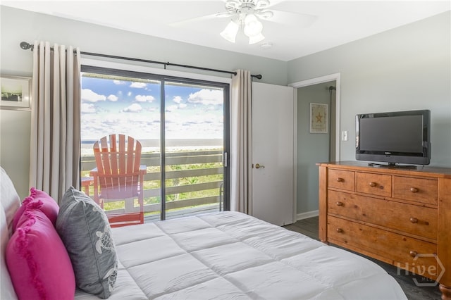 85 Van Horne Ave Unit 25C, Tybee Island, GA 31328 - bedroom with access to exterior, multiple windows, and a ceiling fan