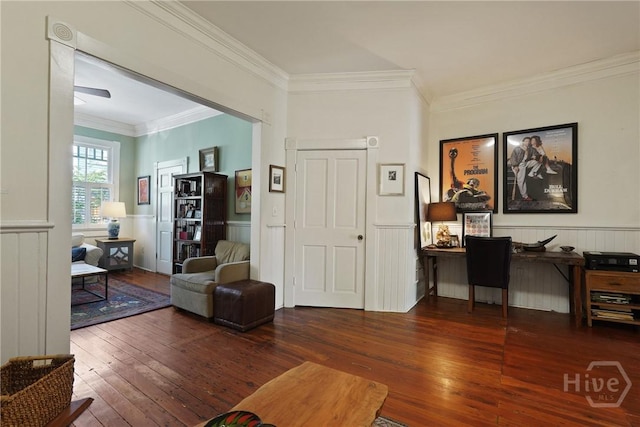 542 E Gaston St Unit A, Savannah, GA 31401 - living room featuring hardwood / wood-style flooring, crown molding, and a wainscoted wall
