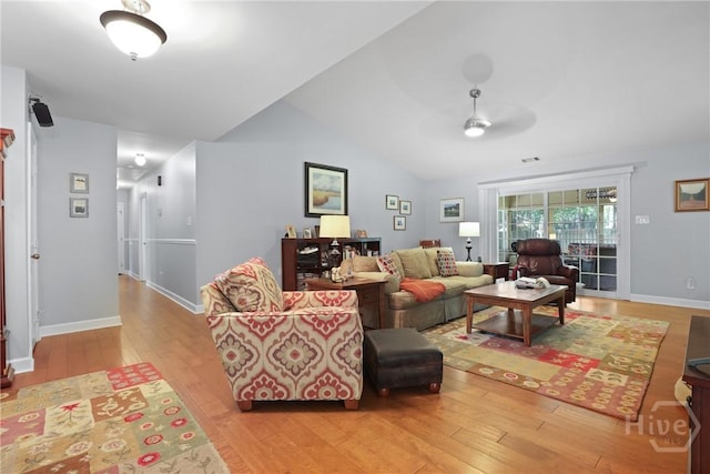 6 Ramsgate Rd, Savannah, GA 31419 - living area with light wood-type flooring, ceiling fan, lofted ceiling, and baseboards