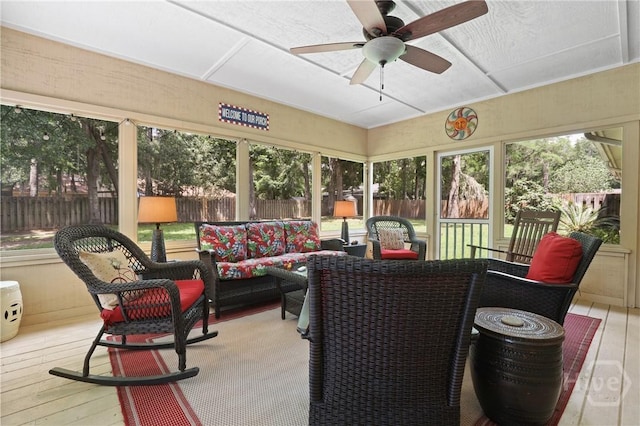 6 Ramsgate Rd, Savannah, GA 31419 - sunroom with a ceiling fan and an outdoor living space