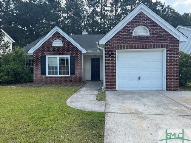 5 Hamilton Grove Dr, Pooler, GA 31322 - ranch-style house with concrete driveway, brick siding, a front lawn, and an attached garage