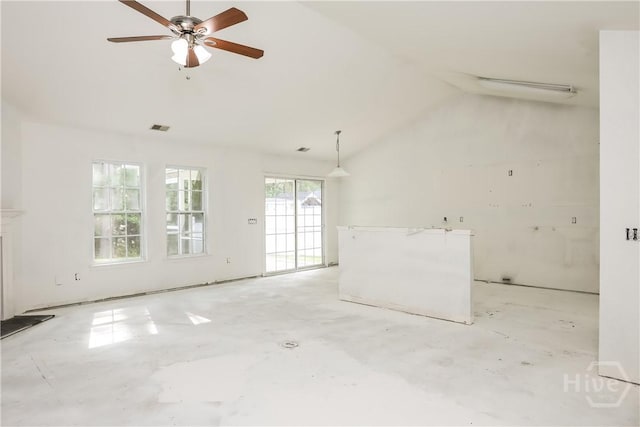 5 Hamilton Grove Dr, Pooler, GA 31322 - unfurnished living room with vaulted ceiling and a ceiling fan