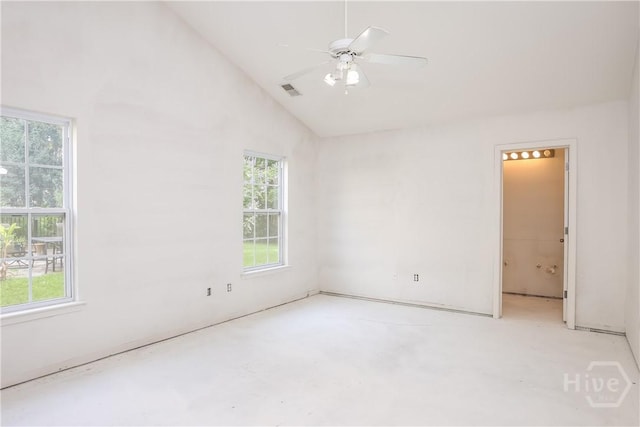 5 Hamilton Grove Dr, Pooler, GA 31322 - empty room featuring healthy amount of natural light, vaulted ceiling, ceiling fan, and concrete flooring