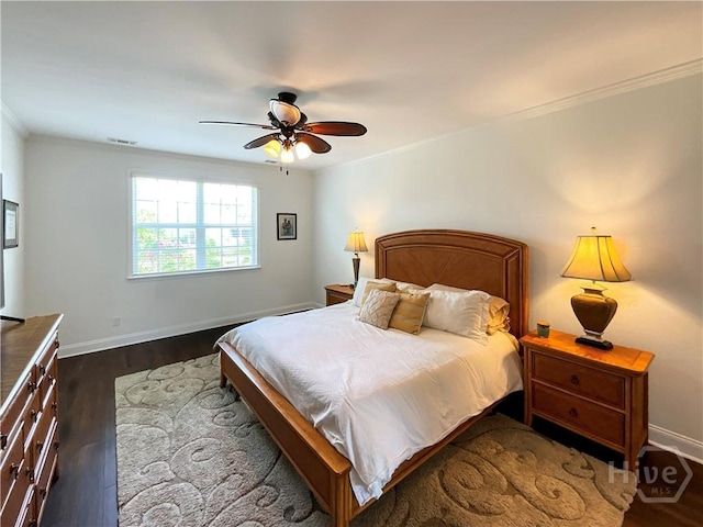 66 Misty Marsh Dr, Savannah, GA 31419 - bedroom with crown molding, dark wood finished floors, and a ceiling fan