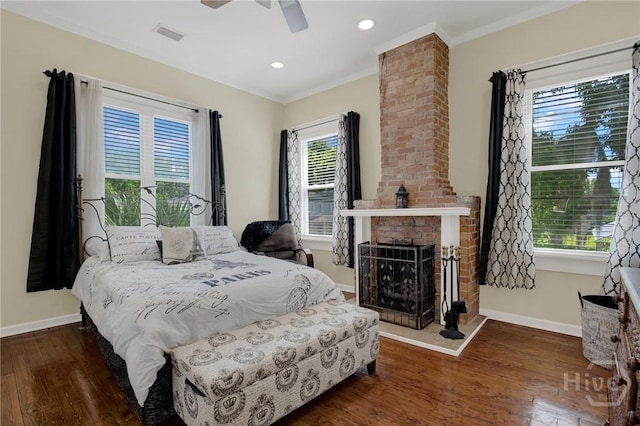 835 E Duffy St, Savannah, GA 31401 - bedroom with baseboards, wood finished floors, crown molding, recessed lighting, and a ceiling fan