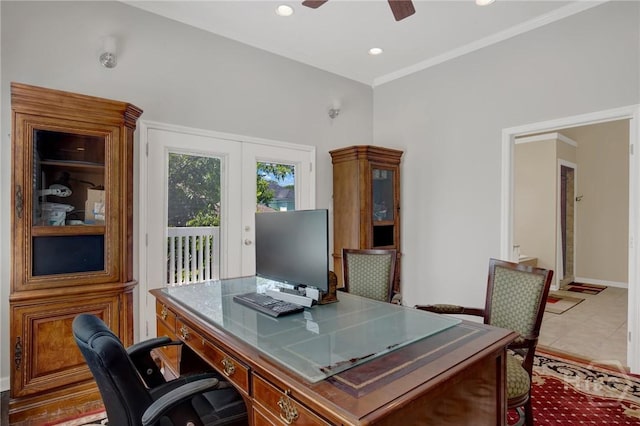 835 E Duffy St, Savannah, GA 31401 - office with a ceiling fan, recessed lighting, tile patterned floors, and baseboards