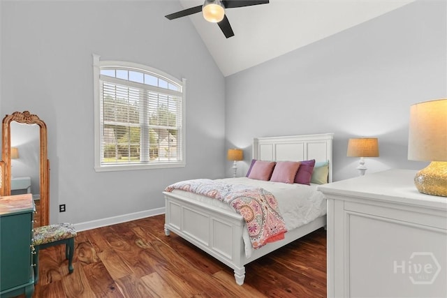 2 Misty Marsh Ct, Savannah, GA 31419 - bedroom featuring dark wood-style flooring, baseboards, ceiling fan, and high vaulted ceiling