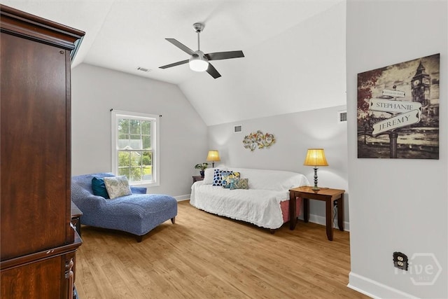 2 Misty Marsh Ct, Savannah, GA 31419 - bedroom featuring light wood-type flooring, lofted ceiling, baseboards, and ceiling fan