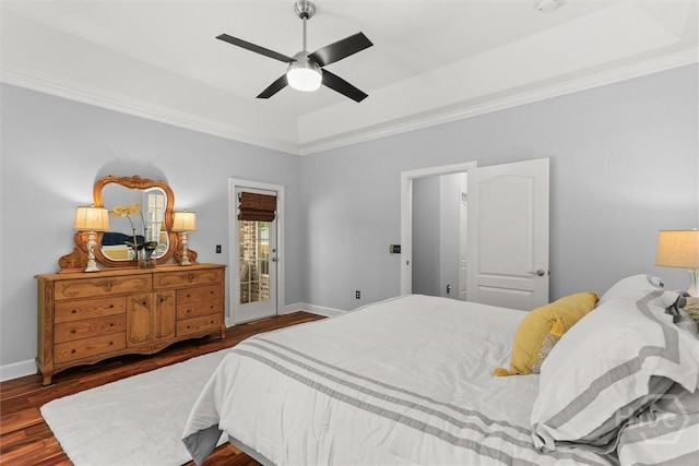 2 Misty Marsh Ct, Savannah, GA 31419 - bedroom featuring a raised ceiling, wood finished floors, ornamental molding, baseboards, and ceiling fan