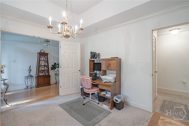 417 Willowpeg Way, Rincon, GA 31326 - carpeted home office with a chandelier, baseboards, and ornamental molding