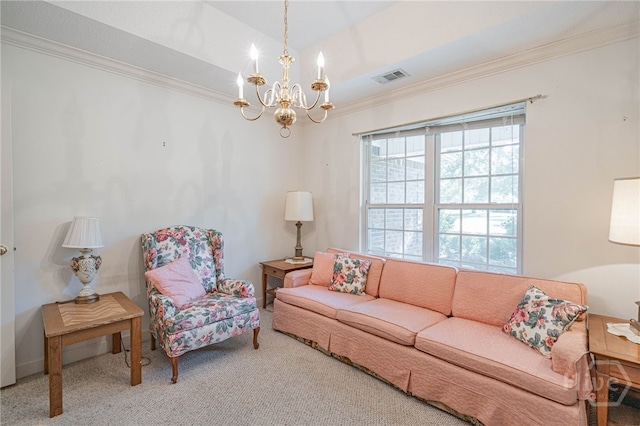 417 Willowpeg Way, Rincon, GA 31326 - carpeted living room with a chandelier and ornamental molding