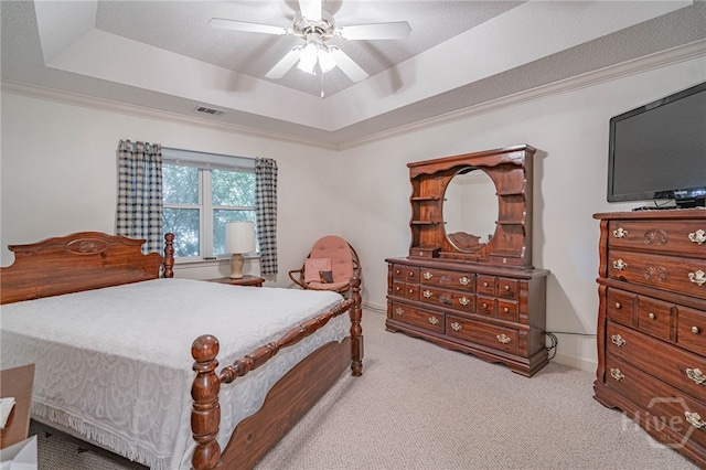417 Willowpeg Way, Rincon, GA 31326 - carpeted bedroom featuring a raised ceiling, a ceiling fan, and crown molding