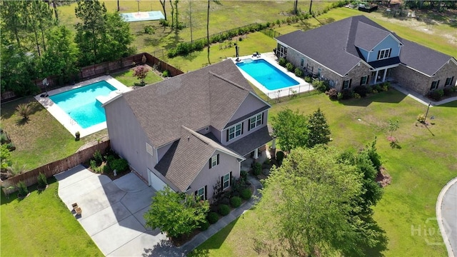 view from above of property with a pool