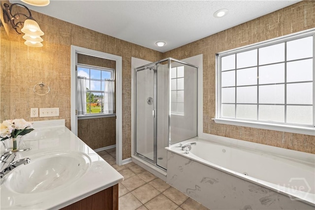 303 Stonebridge Cir, Savannah, GA 31419 - bathroom with healthy amount of natural light, tile patterned floors, a shower stall, and a textured ceiling
