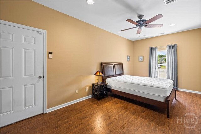 303 Stonebridge Cir, Savannah, GA 31419 - bedroom featuring wood finished floors, baseboards, recessed lighting, and ceiling fan