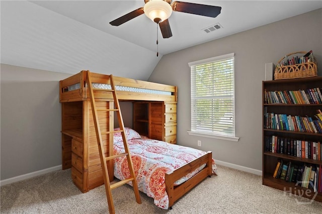 119 Greystone Dr, Guyton, GA 31312 - carpeted bedroom with baseboards, lofted ceiling, and ceiling fan