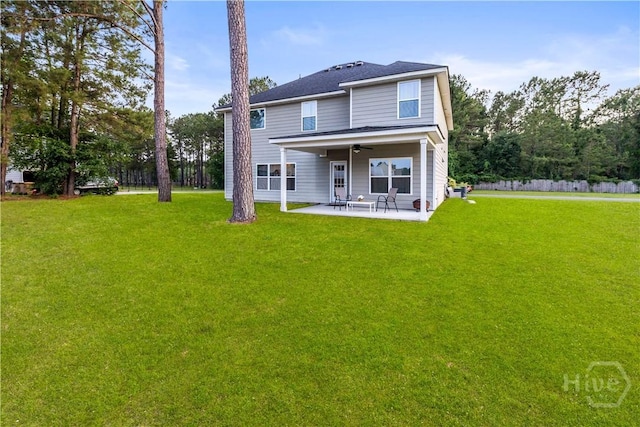 216 Cypress Lakes Dr, Bloomingdale, GA 31302 - back of house featuring a patio, a ceiling fan, and a lawn