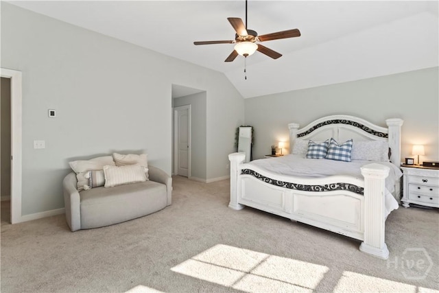 216 Cypress Lakes Dr, Bloomingdale, GA 31302 - bedroom with light carpet, lofted ceiling, ceiling fan, and baseboards