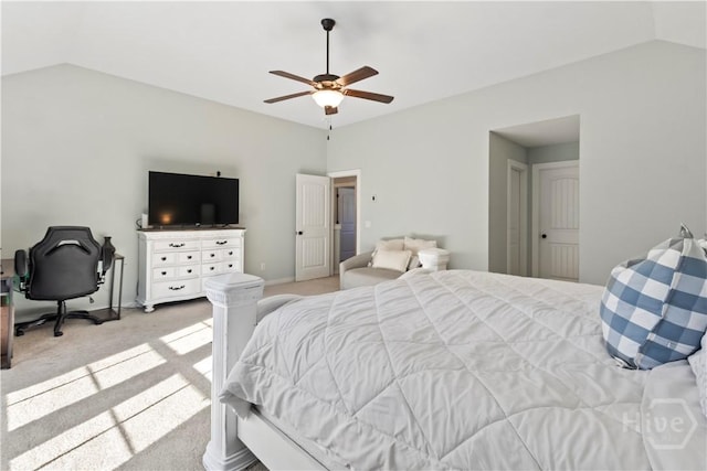 216 Cypress Lakes Dr, Bloomingdale, GA 31302 - bedroom with light carpet, vaulted ceiling, ceiling fan, and baseboards