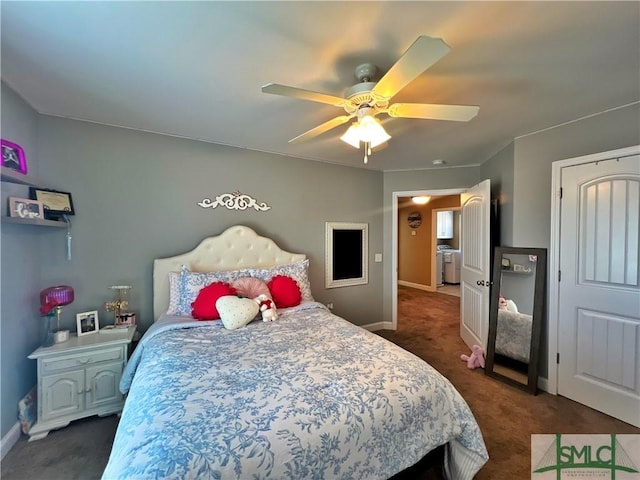 98 Vickers Rd SE, Ludowici, GA 31316 - bedroom featuring dark colored carpet, baseboards, and a ceiling fan