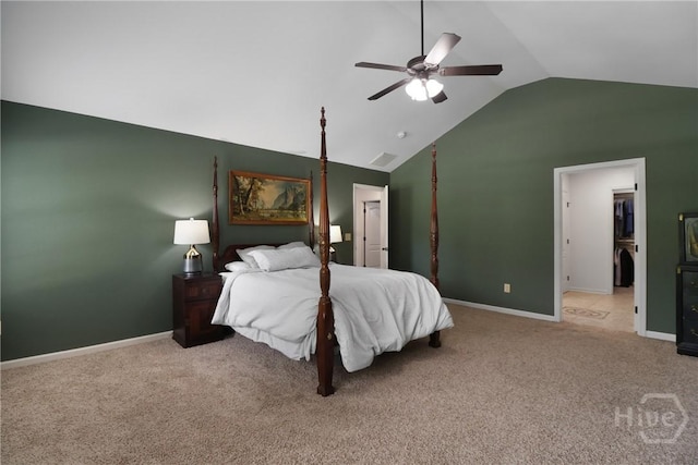 447 Walthour Dr, Rincon, GA 31326 - carpeted bedroom featuring lofted ceiling, baseboards, a ceiling fan, and a walk in closet