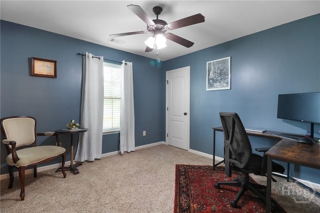 447 Walthour Dr, Rincon, GA 31326 - office featuring a ceiling fan, baseboards, and light carpet