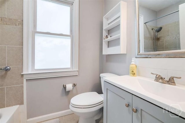 3600 Abercorn St, Savannah, GA 31405 - full bathroom with toilet, vanity, baseboards, tile patterned floors, and shower / bath combination