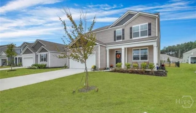 119 Fremont Ln, Pooler, GA 31322 - view of front of property featuring concrete driveway, a front yard, and covered porch