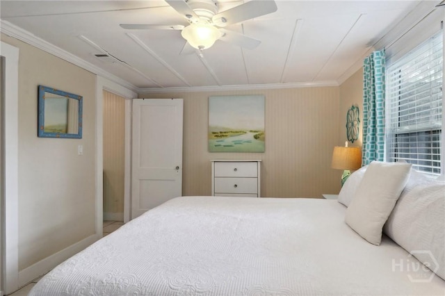 1212 2nd Ave, Tybee Island, GA 31328 - bedroom featuring ornamental molding, baseboards, and ceiling fan