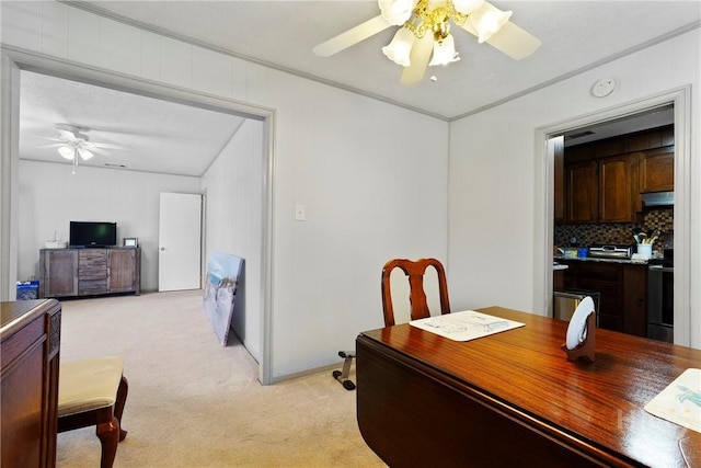 3010 Leonard St, Savannah, GA 31404 - dining room with light colored carpet, ceiling fan, and crown molding