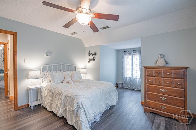 116 Deerfield Dr, Springfield, GA 31329 - bedroom with dark wood-style flooring, baseboards, vaulted ceiling, and ceiling fan