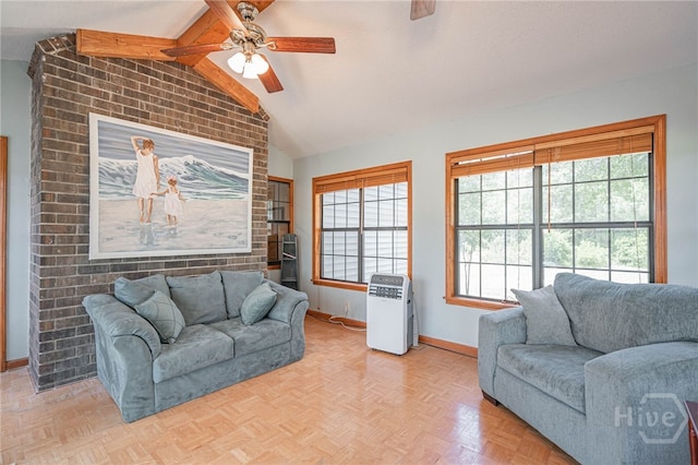 116 Deerfield Dr, Springfield, GA 31329 - living area featuring lofted ceiling, baseboards, ceiling fan, and healthy amount of natural light
