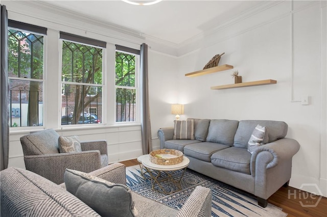 117 Lincoln St Unit 4A, Savannah, GA 31401 - living area with wood finished floors, crown molding, and baseboards