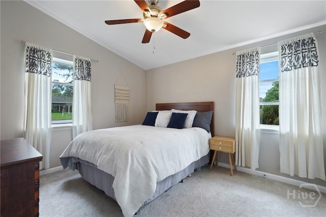 622 Northbrook Rd, Savannah, GA 31419 - bedroom featuring vaulted ceiling, light colored carpet, ceiling fan, and baseboards