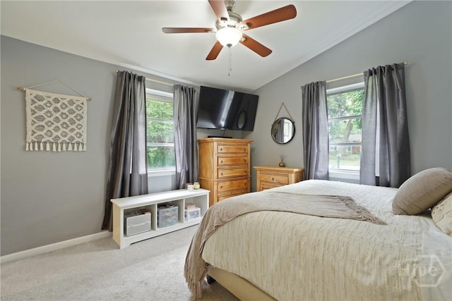 622 Northbrook Rd, Savannah, GA 31419 - carpeted bedroom with lofted ceiling, multiple windows, baseboards, and ceiling fan