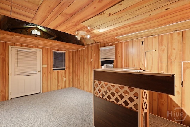 1919 Bluestone Loop, Hinesville, GA 31313 - interior space with carpet flooring, wood walls, and wooden ceiling