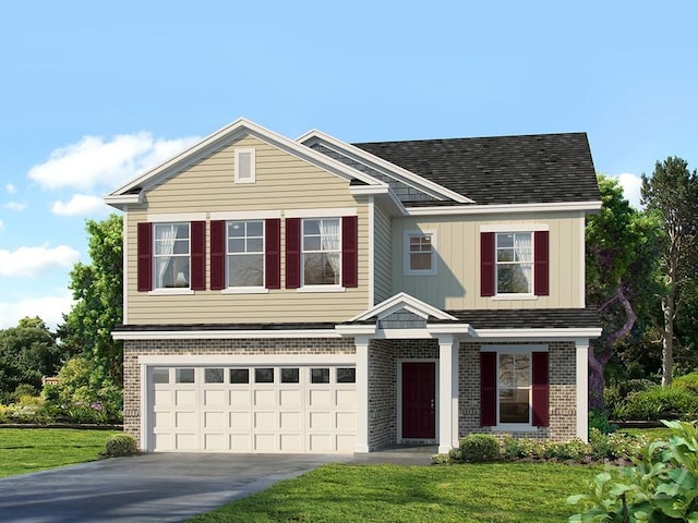 135 Como Dr, Pooler, GA 31322 - view of front of home with brick siding, a garage, concrete driveway, and a front yard