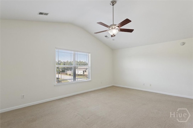 133 Spring Lakes Dr, Savannah, GA 31407 - unfurnished room with lofted ceiling, light colored carpet, ceiling fan, and baseboards