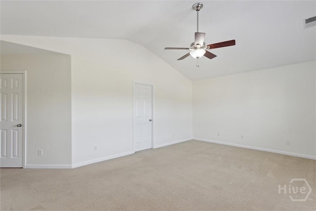 133 Spring Lakes Dr, Savannah, GA 31407 - unfurnished room featuring vaulted ceiling, a ceiling fan, light colored carpet, and baseboards
